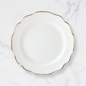 White Scalloped Dinner Plate with Gold Rim