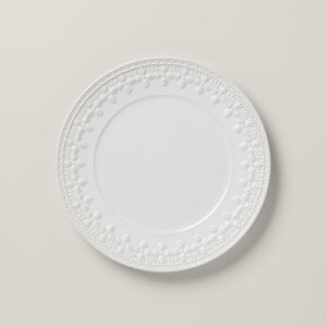 White Quatrefoil Embossed Dinner Plate