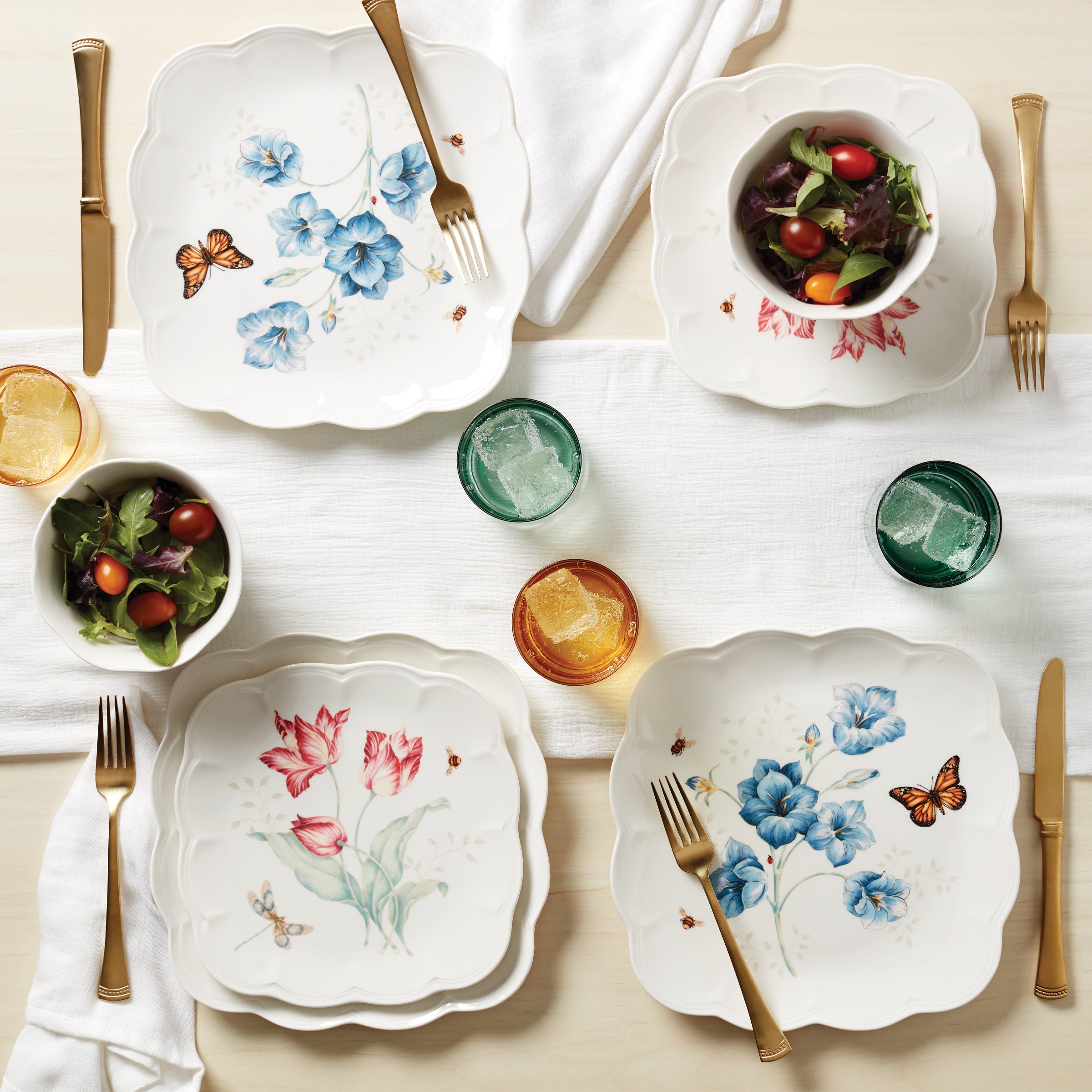 Square Butterfly Floral Dinner Plates, Set of 4 - Image 5