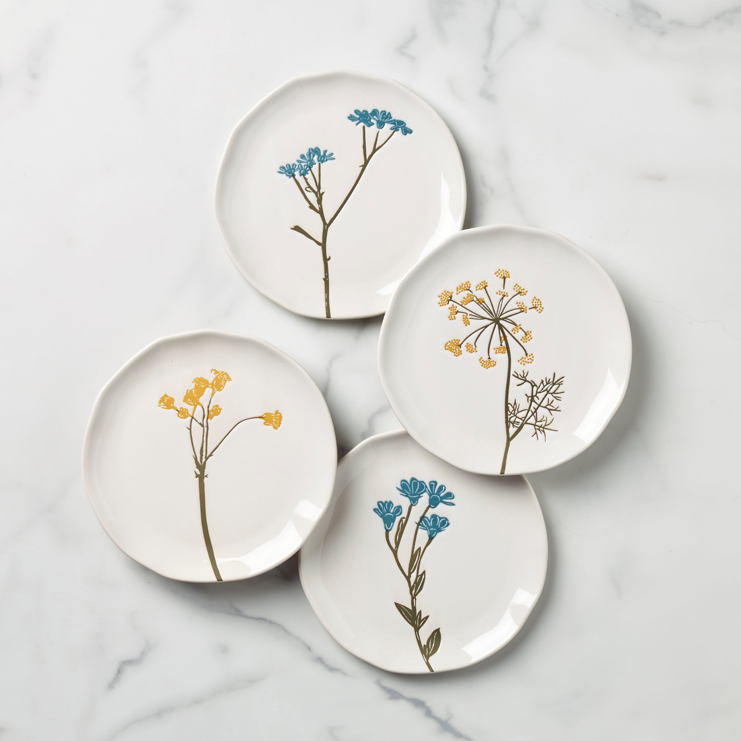 Square Floral Butterfly Accent Decorative Plates, Set of 4