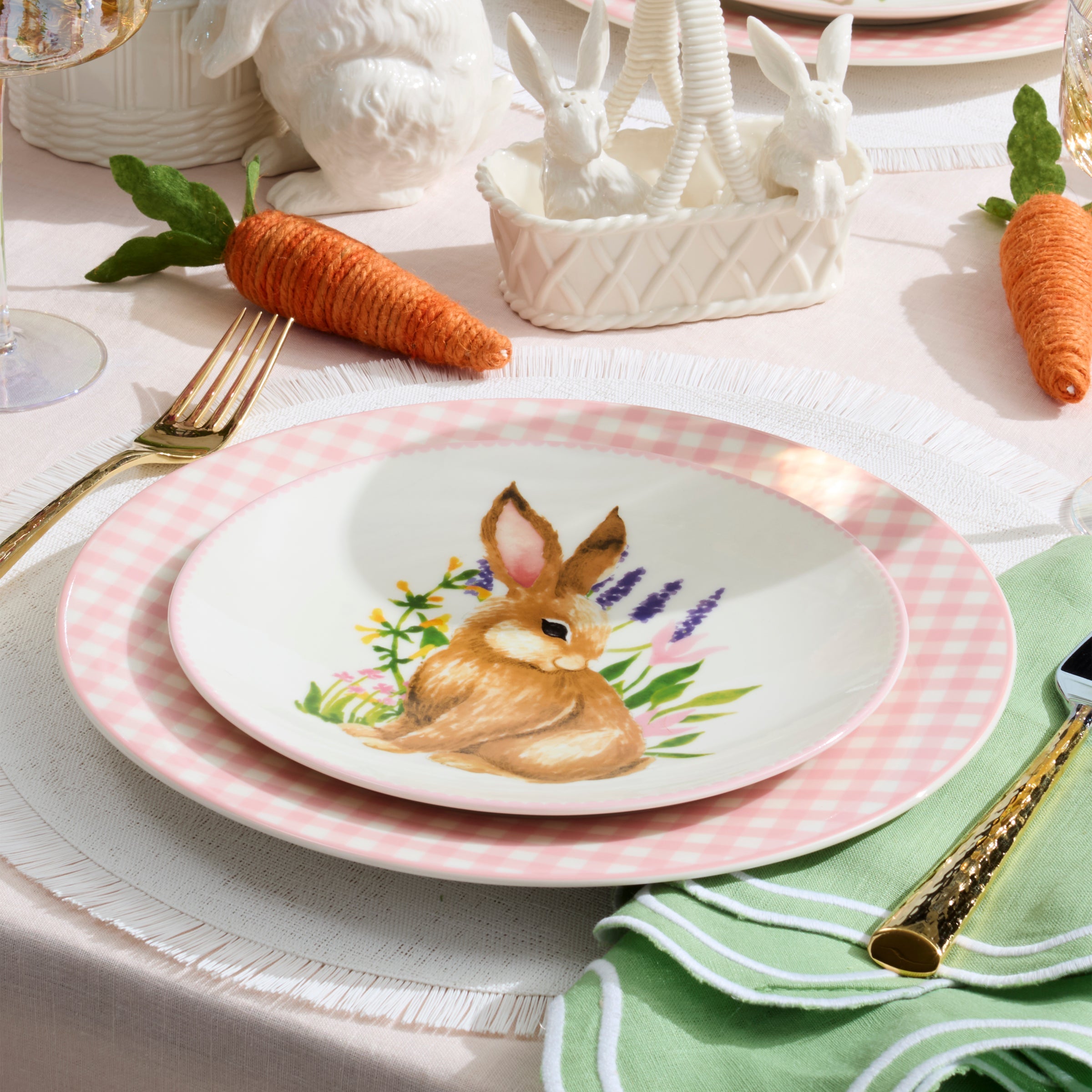 Pink Gingham Dinner Plates, Set of 4 - Image 3