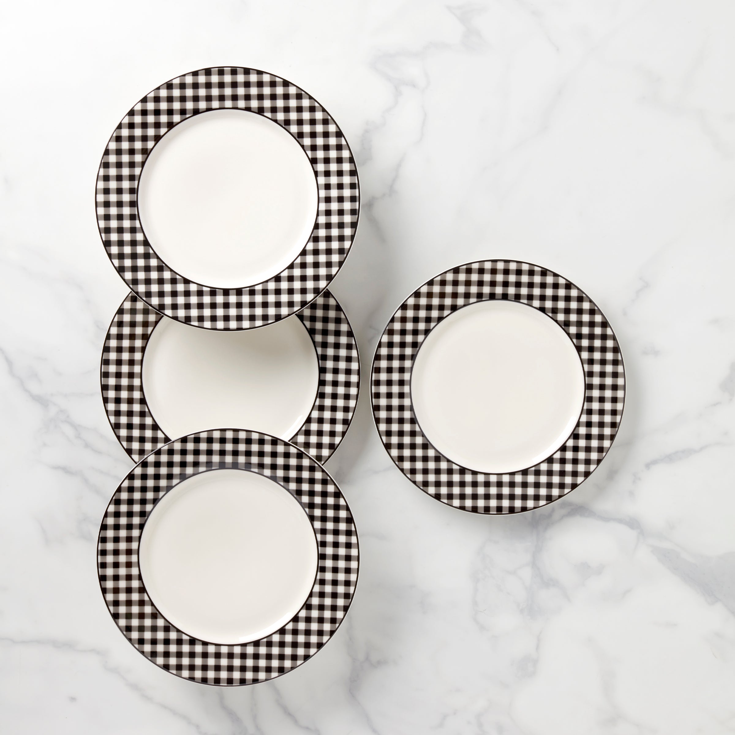 Black Gingham Dinner Plates, Set of 4