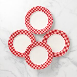 Red Gingham Dinner Plates, Set of 4