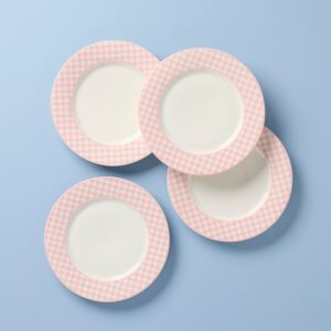 Pink Gingham Dinner Plates, Set of 4