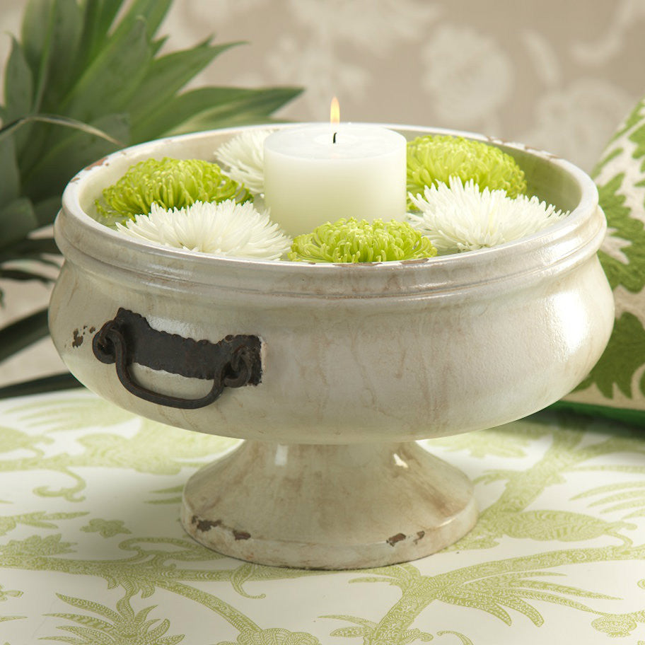 Pedestal Bowl with Iron Handles