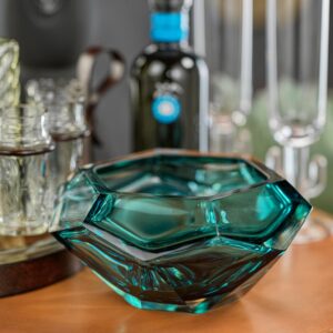 Sea Blue Polished Cut Glass Bowl