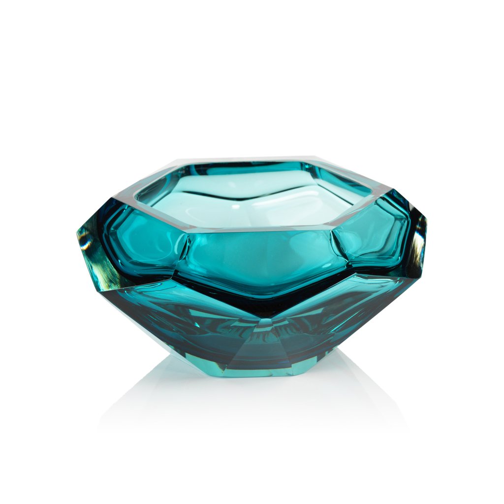Sea Blue Polished Cut Glass Bowl - Image 2