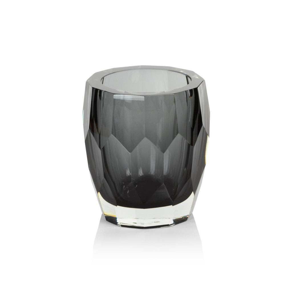 Smoke Cut Glass Vase and Hurricane - Image 2