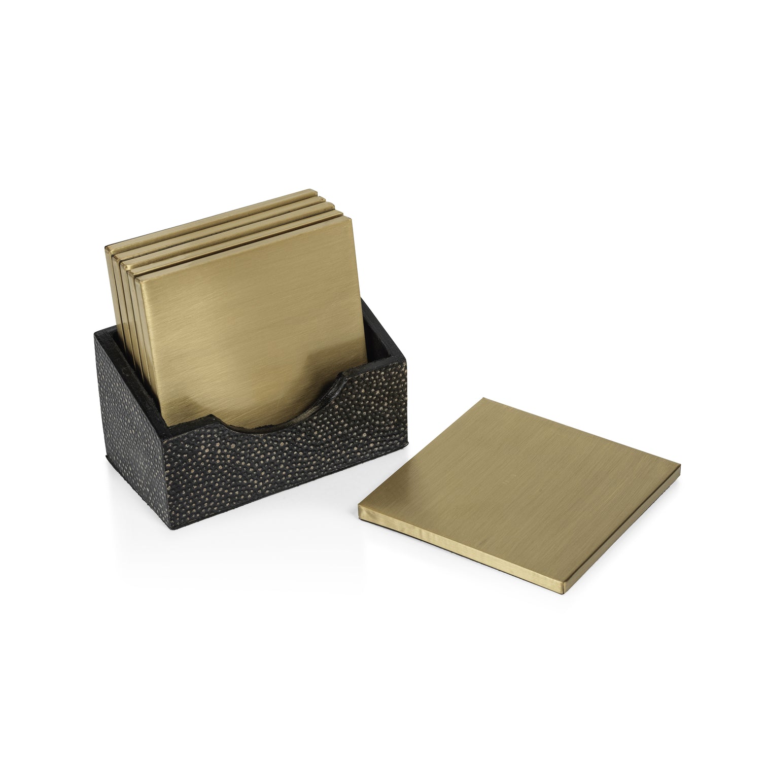 Shagreen Leather Coasters with Holder - Set of 6 - Image 2