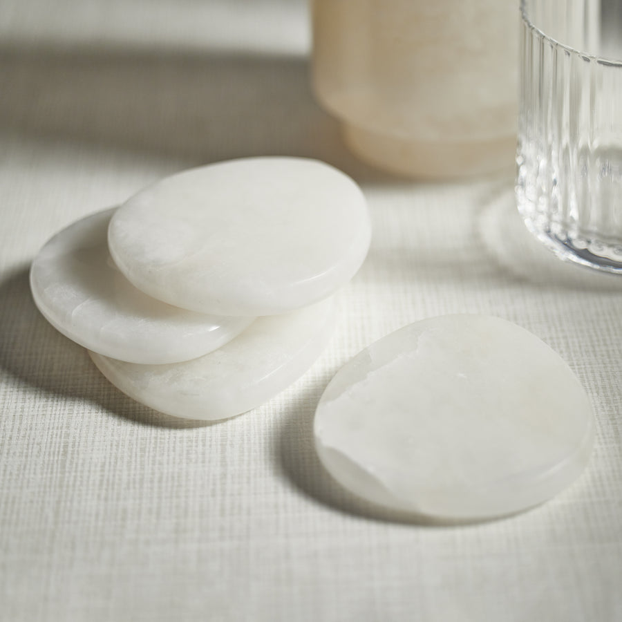 White Alabaster Stone Coasters - Set of 4
