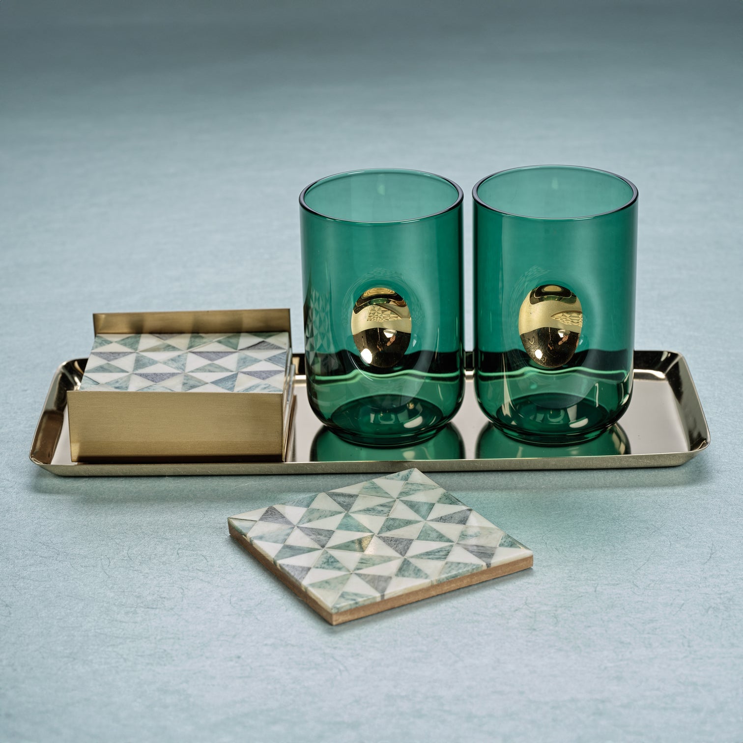 Bone Coasters with Brass Tray - Set of 4 - Image 2