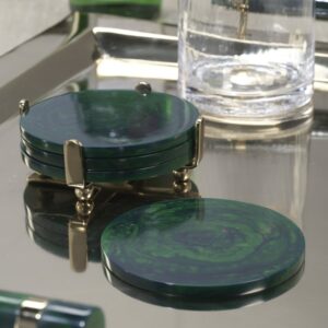 Green Marble Coasters with Gold Stand - Set of 4