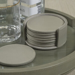 Gray Leather Drink Coasters - Set of 8