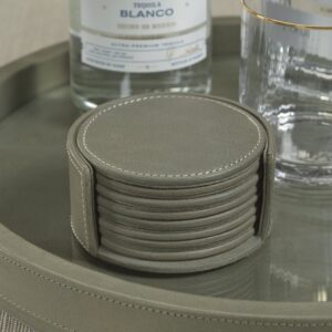Sage Leather Drink Coasters - Set of 8