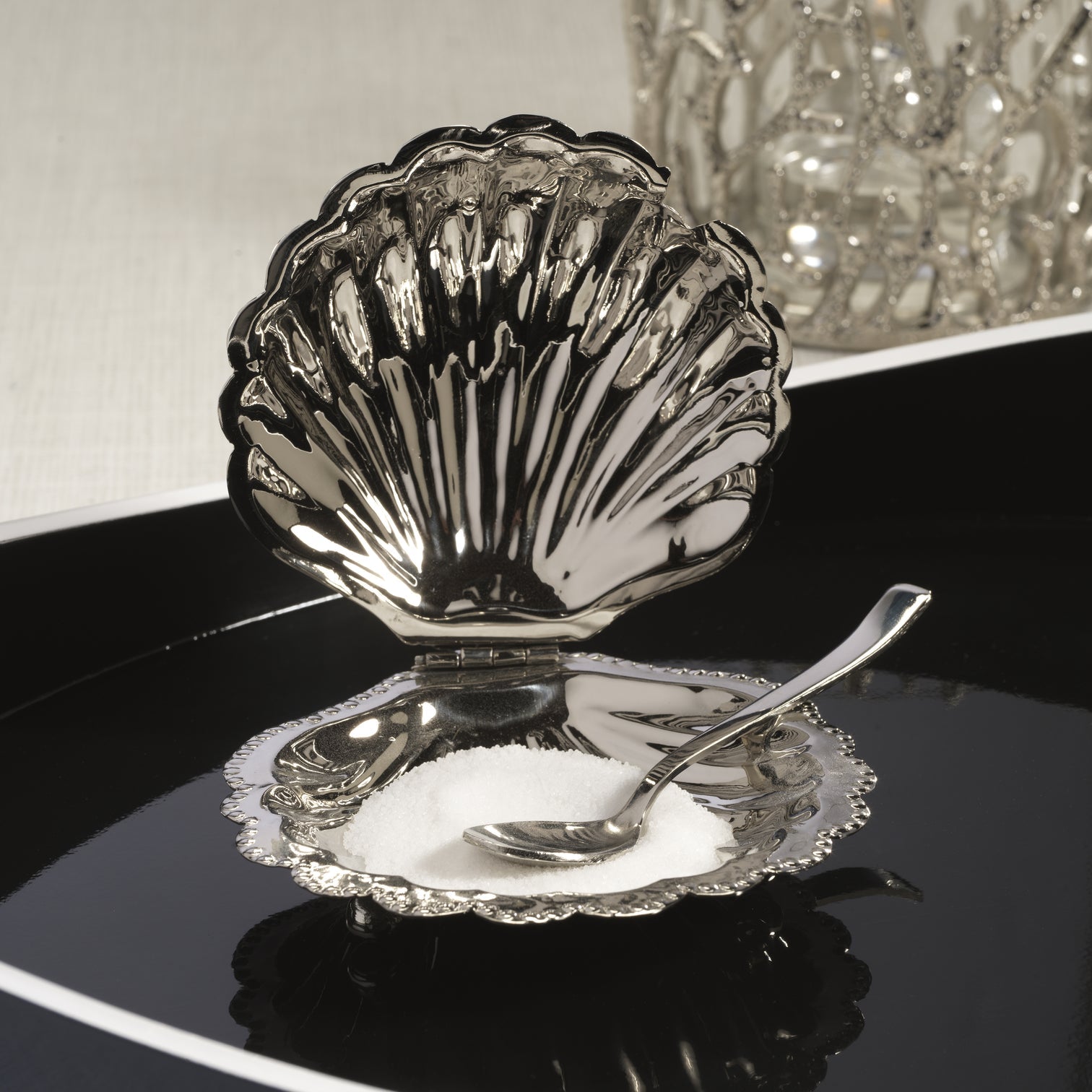 Polished Nickel Fan Shell Lidded Bowl with Spoon - Image 4