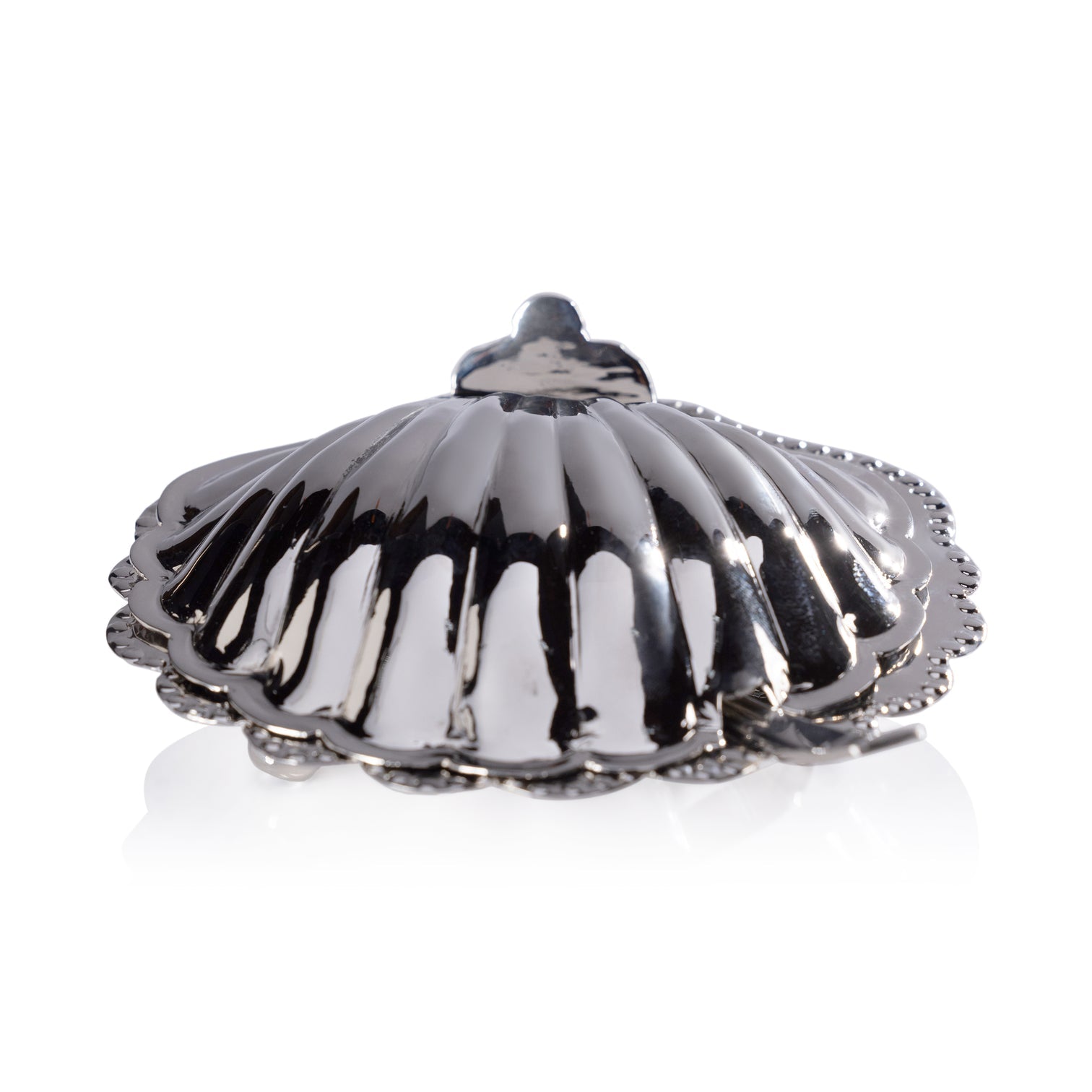 Polished Nickel Fan Shell Lidded Bowl with Spoon - Image 6