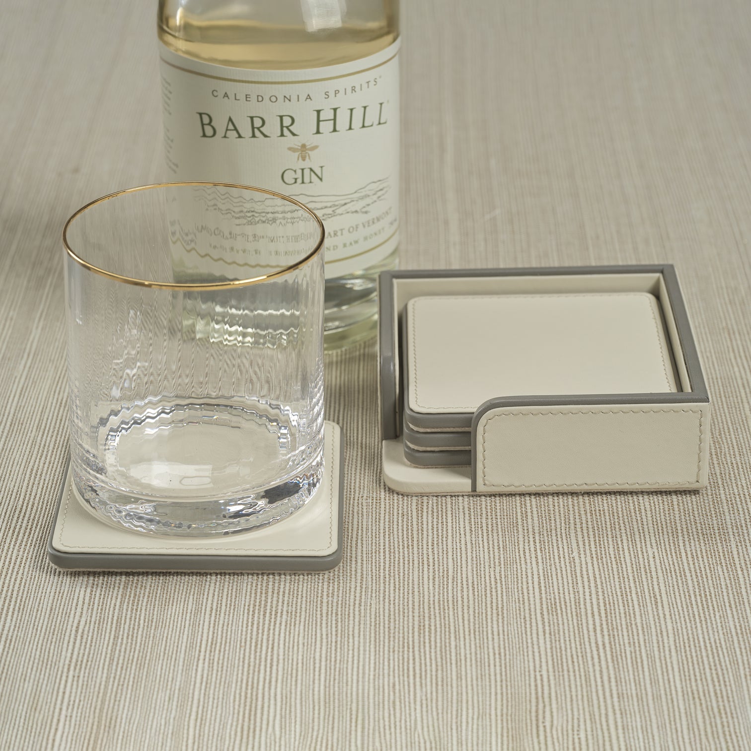 Cream and Gray Nappa Leather Coasters - Set of 4