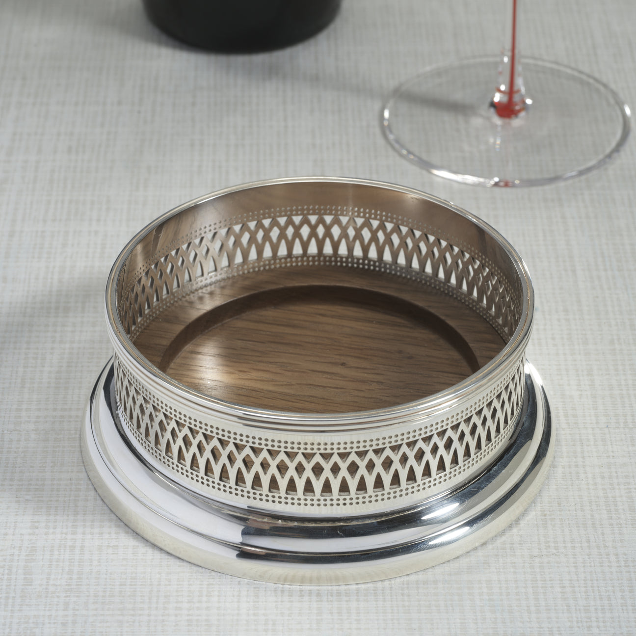 Silver-Plated Wine Bottle Coaster with Wood Base - Image 3