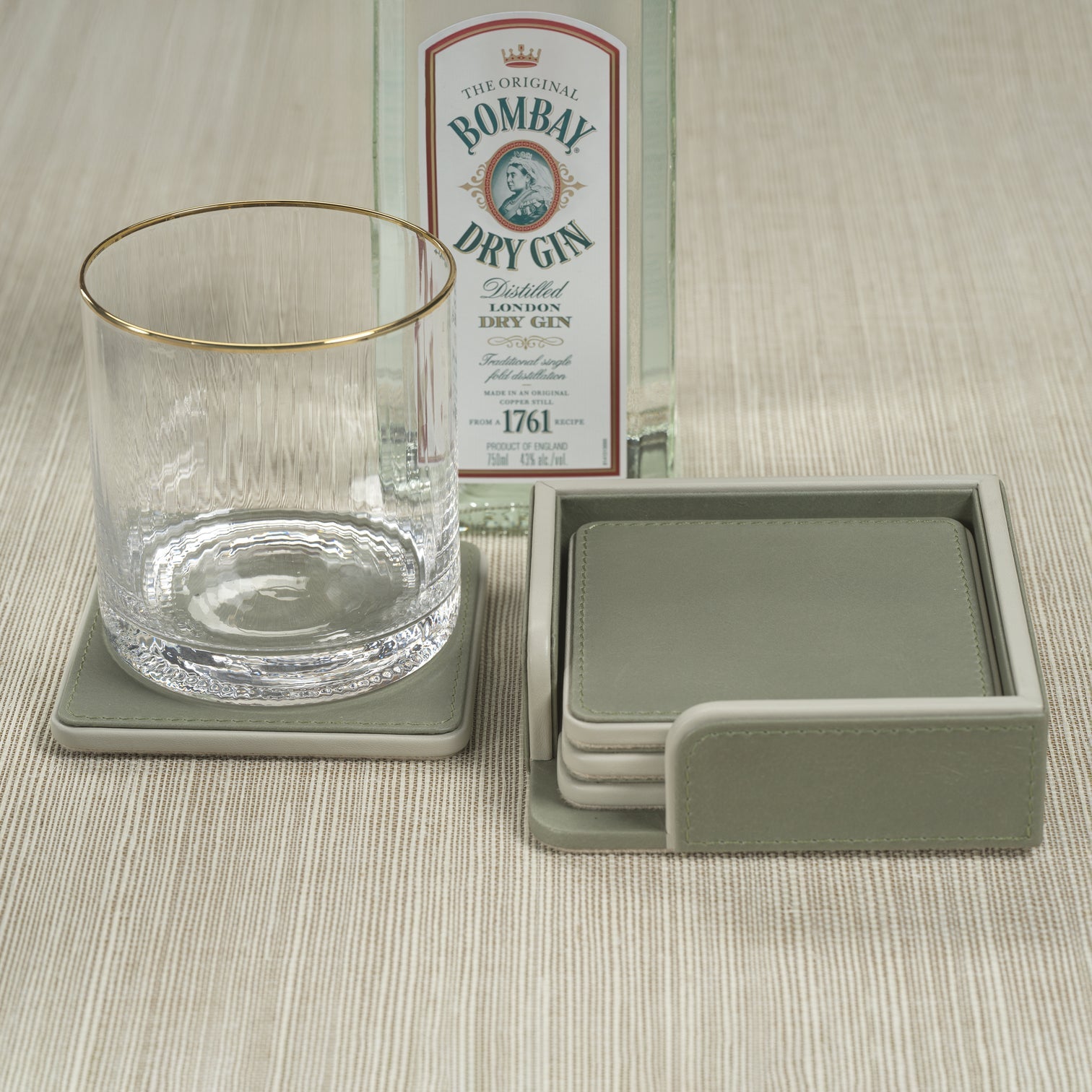 Sage and Gray Leather Coasters - Set of 4