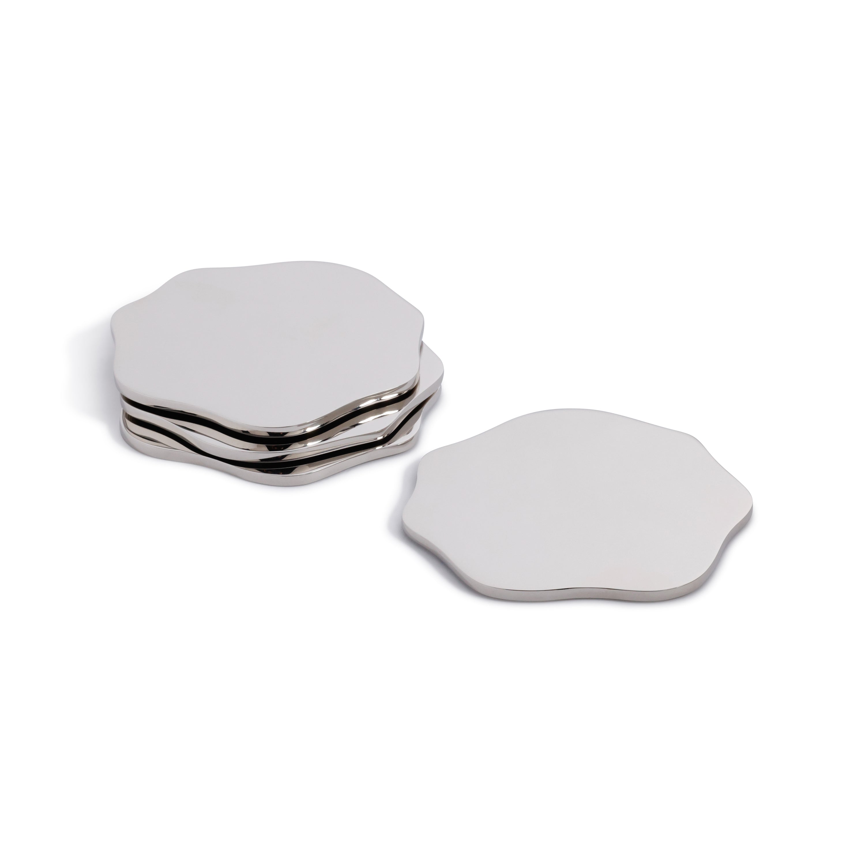 Polished Nickel Wavy Edge Coasters - Set of 4 - Image 2