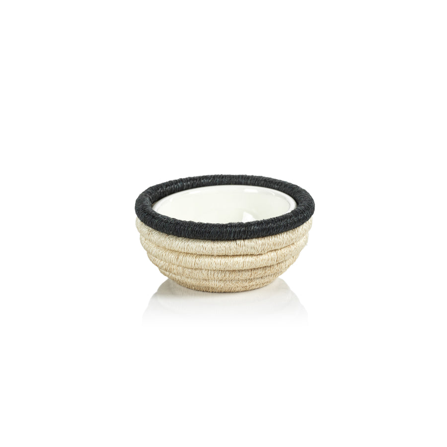 Natural and Black Coiled Abaca Condiment Bowl
